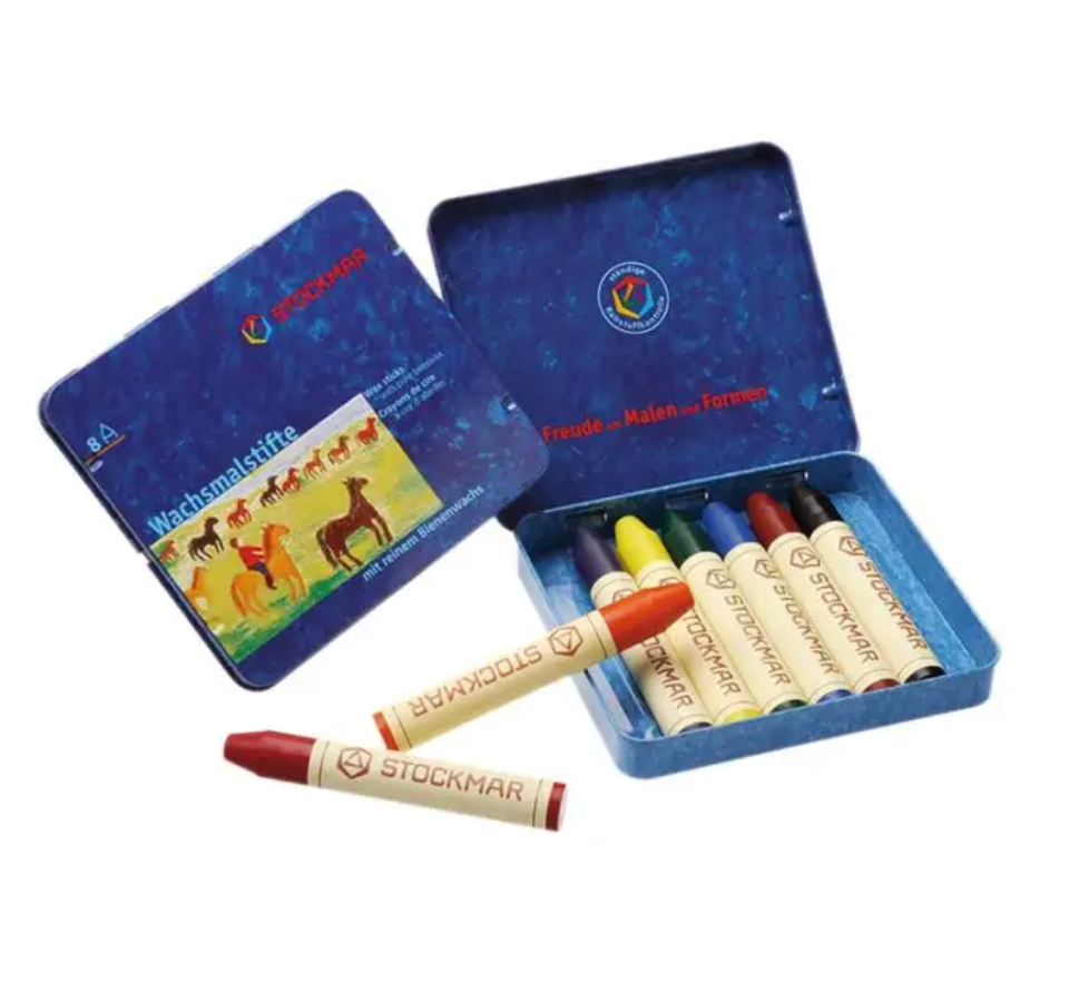 Stockmar Wax Stick Crayons Tin Case - 8 standard assorted colors-. 85031000