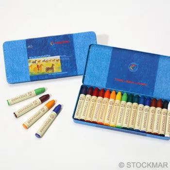Stockmar Wax Stick Crayons Tin Case - 16 assorted colors- 85032000