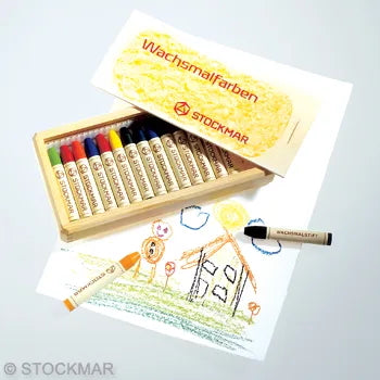 Stockmar Wax Stick Crayons Wooden Box - 16 assorted colors-85032500