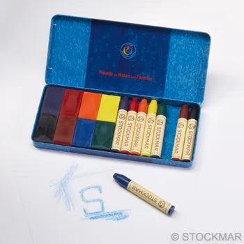 Stockmar Wax Crayons Combo Tin Case - 8 blocks & 8 sticks standard colors