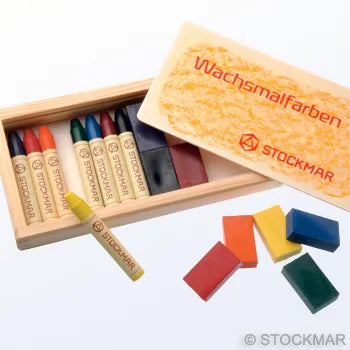 Stockmar Wax Crayons Combo Wooden Box - 8 blocks & 8 sticks standard colors -85032549