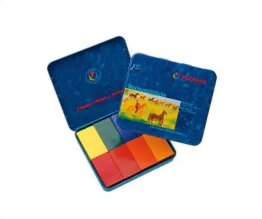 Stockmar Wax Block Crayons Waldorf Tin Case - 8 assorted colors Art. 85034001