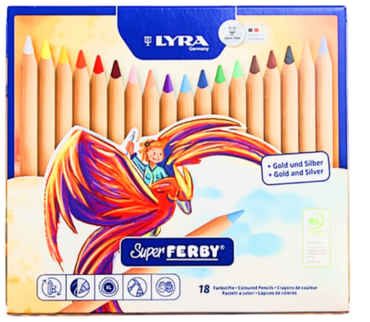Lyra Super Ferby Triangular Unlacquered Pencils - Tin Case - 18 assorted colors - 20561918