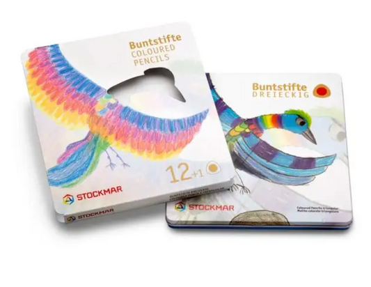 Stockmar Triangular Coloured Pencil Set - 12 assorted colors + graphite pencil