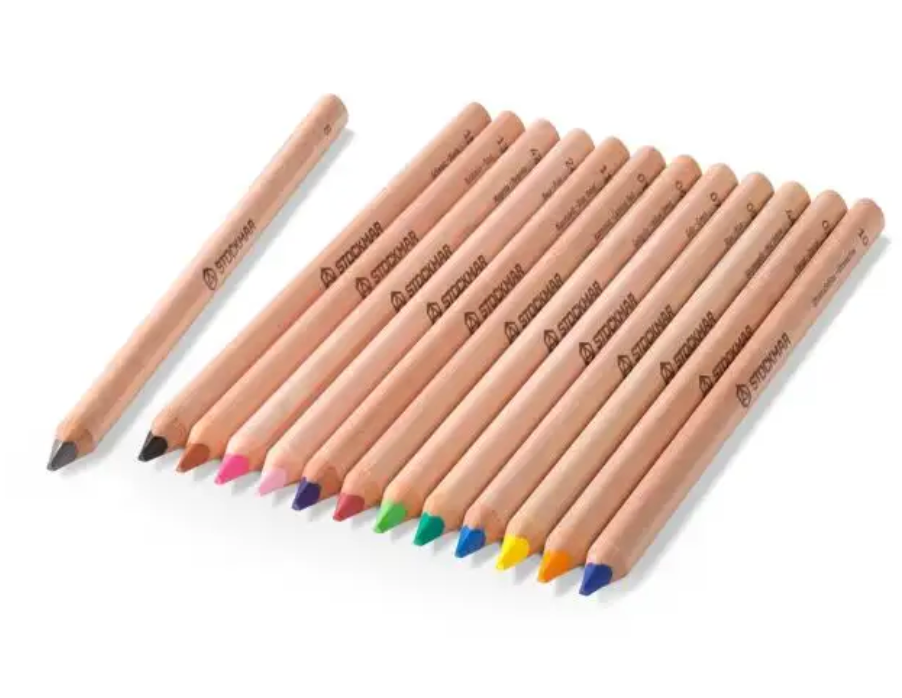 Stockmar Triangular Coloured Pencil Set - 12 assorted colors + graphite pencil