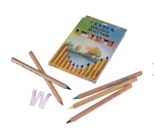 Lyra Super Ferby Triangular Waldorf Selection Unlacquered Pencils - Cardboard Box - 12 assorted colors