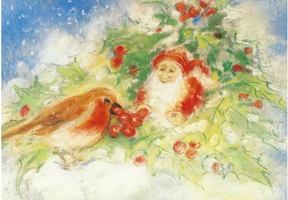 Winter Robin with Dwarf  Postcard Marjan van Zeyl -95254413