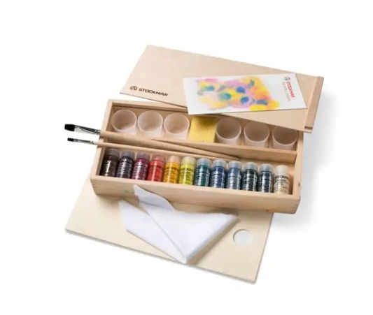 Stockmar Watercolor Paint 20 ml in Wooden Box w/ Accessories - 12 Assorted